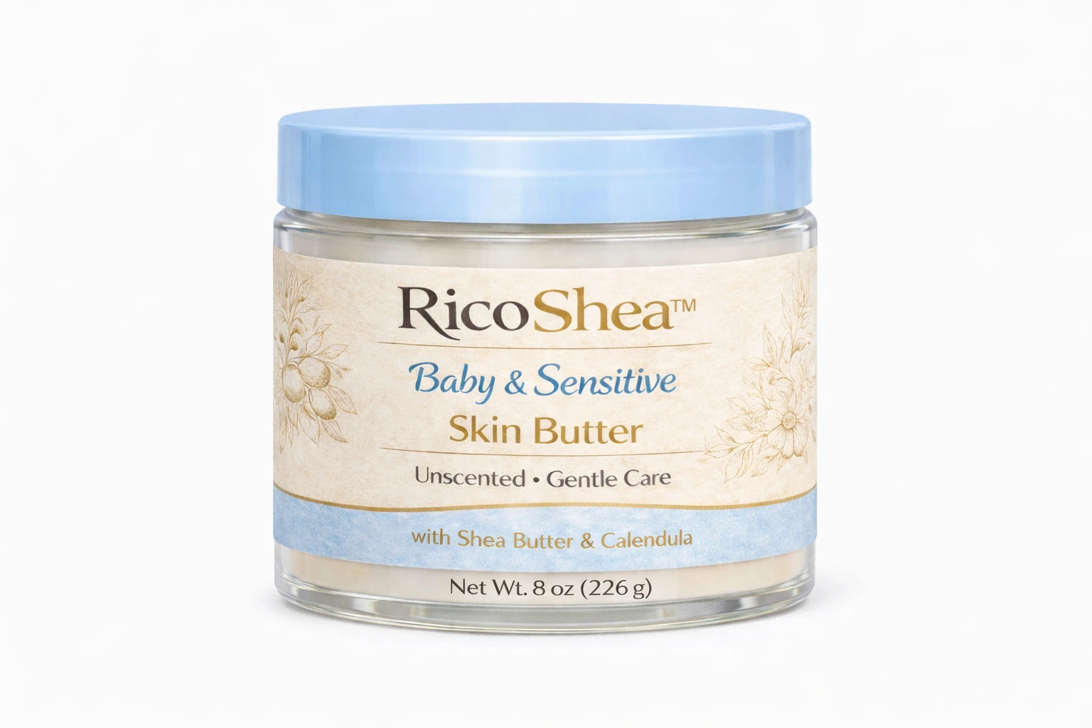 Jar of RicoShea Baby & Sensitive Skin Butter on a white background