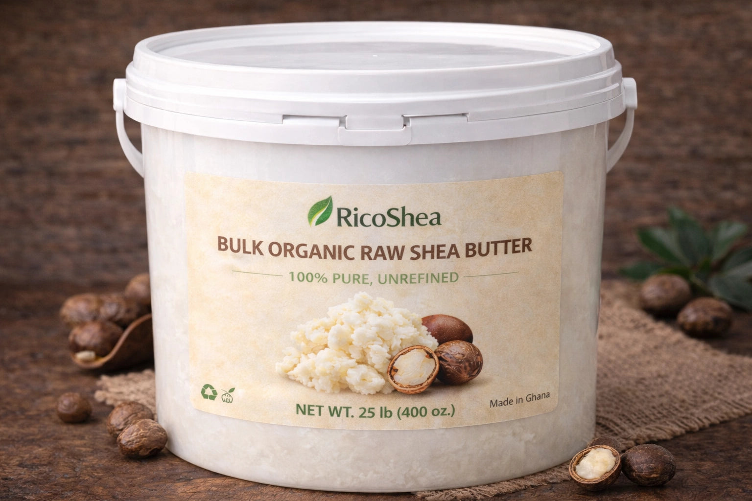 RicoShea Raw Unrefined African Shea Butter for Dry Skin & Hair (8oz)