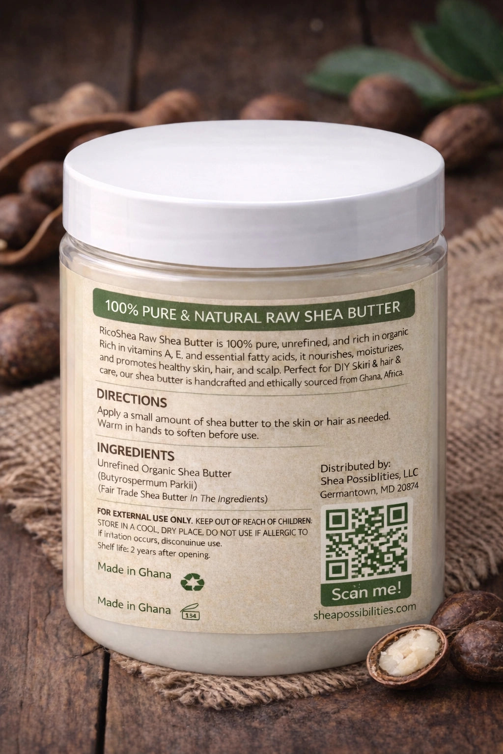 RicoShea Raw Unrefined African Shea Butter for Dry Skin & Hair (8oz)