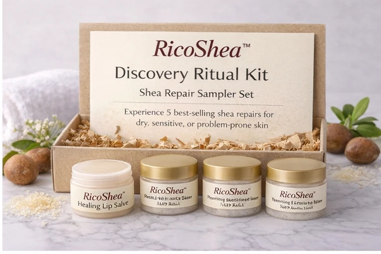 RicoShea Discovery Ritual Kit with shea repair products on a light background