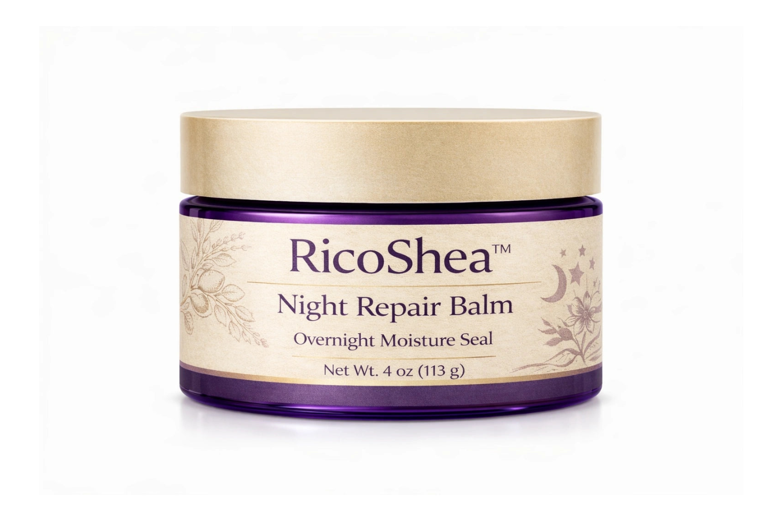 RicoShea Night Repair Balm jar on a white background